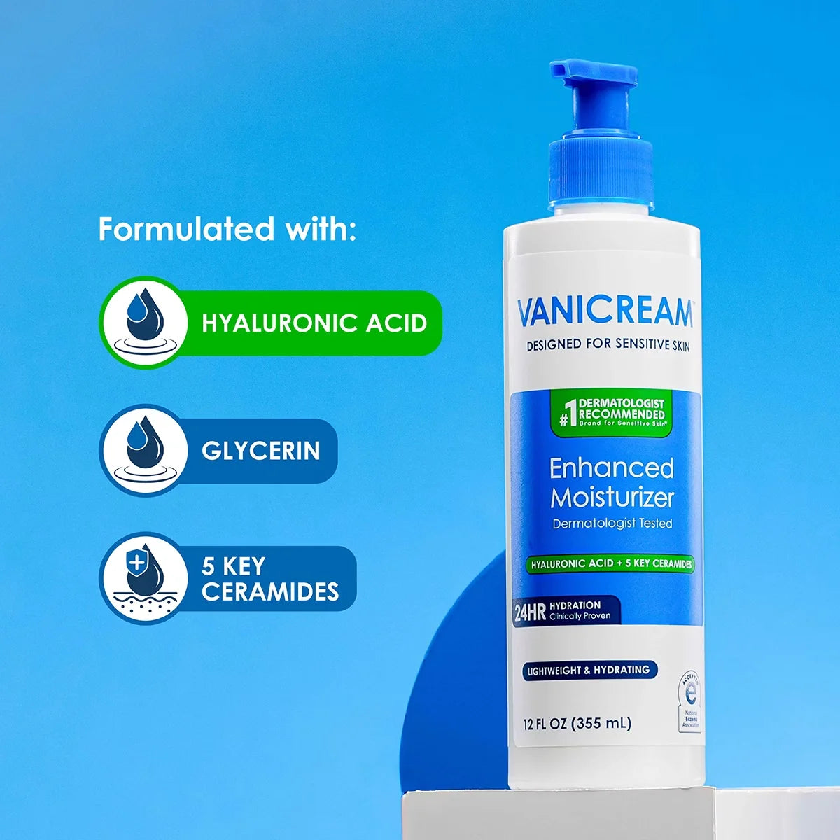 Vanicream Enhanced Moisturizer for Sensitive Skin - Unscented - 12oz: Contains Hyaluronic Acid, Face & Body.