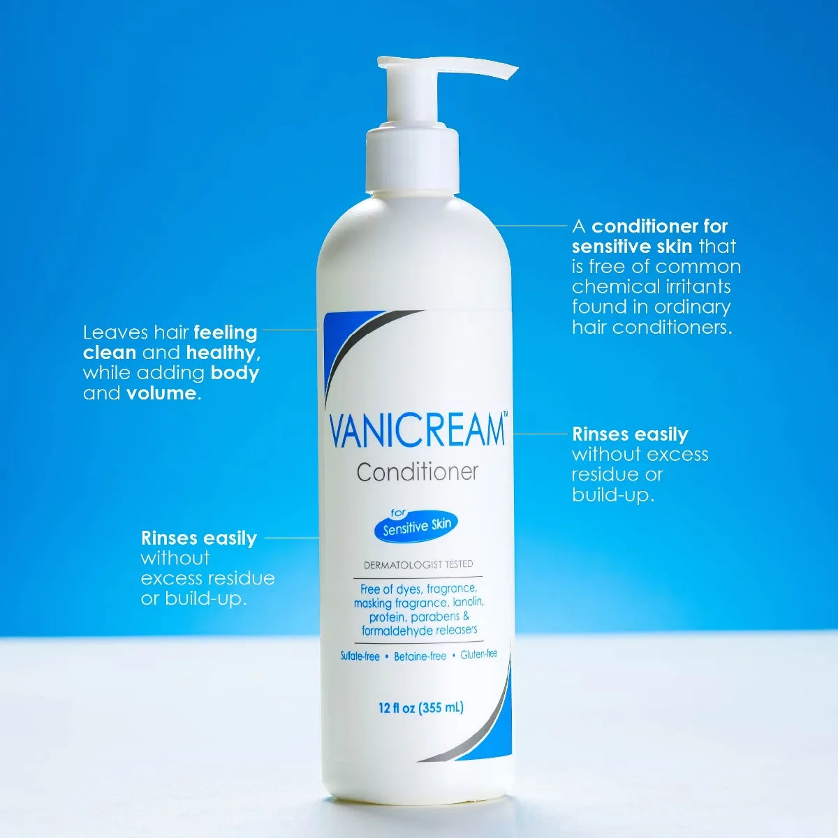 Vanicream Conditioner for Sensitive Skin - Unscented - 12 fl oz: Hypoallergenic, Sulfate-Free, All Hair Types, Daily Use