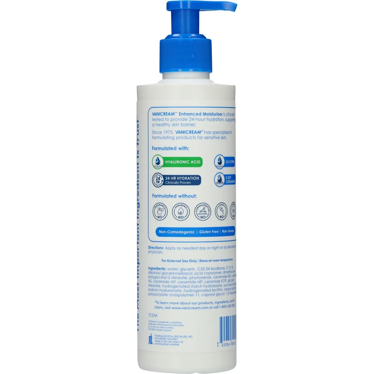Vanicream Enhanced Moisturizer for Sensitive Skin - Unscented - 12oz: Contains Hyaluronic Acid, Face & Body.