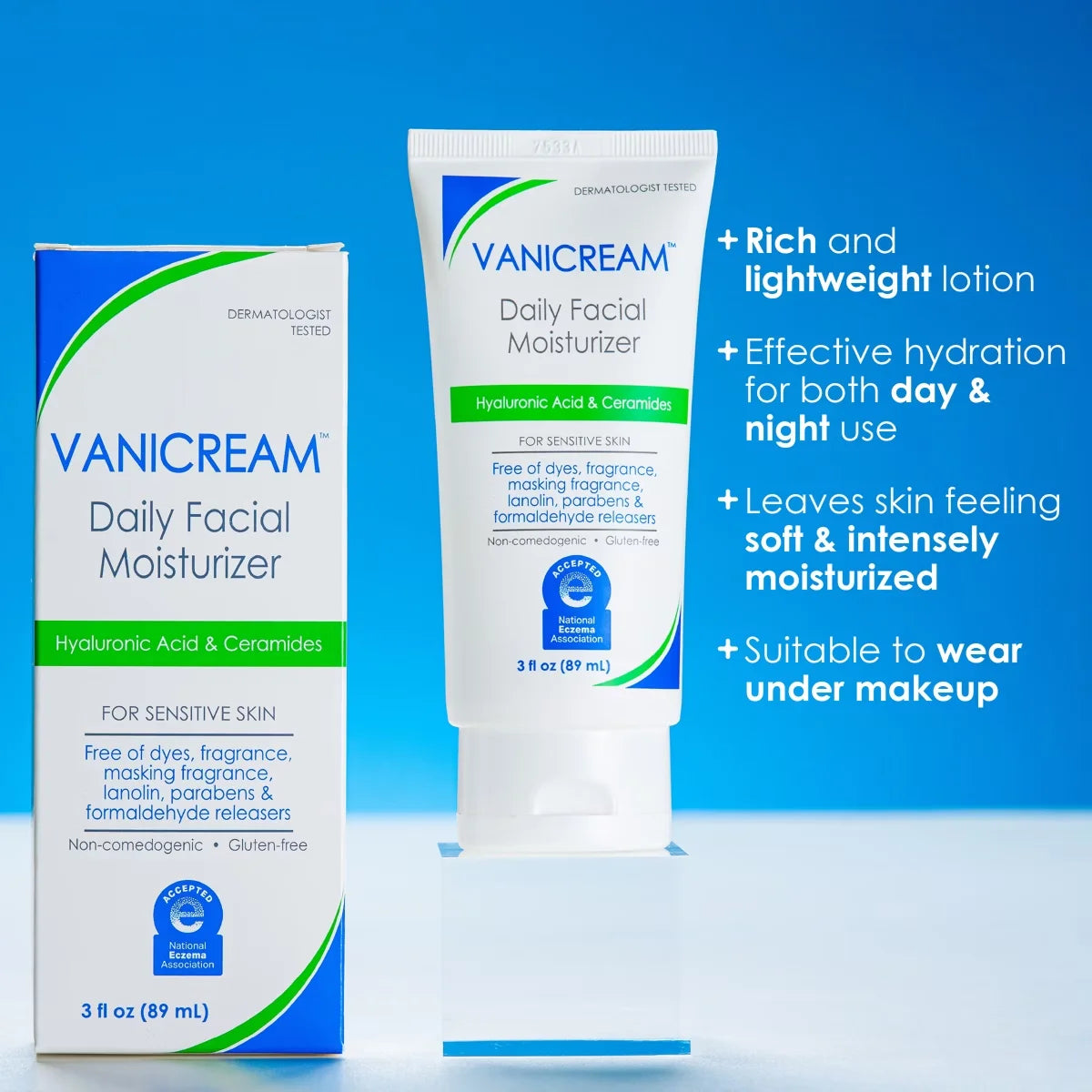 Vanicream Daily Facial Moisturizer with Hyaluronic Acid & Ceramides for Sensitive Skin - Unscented - 3 fl oz